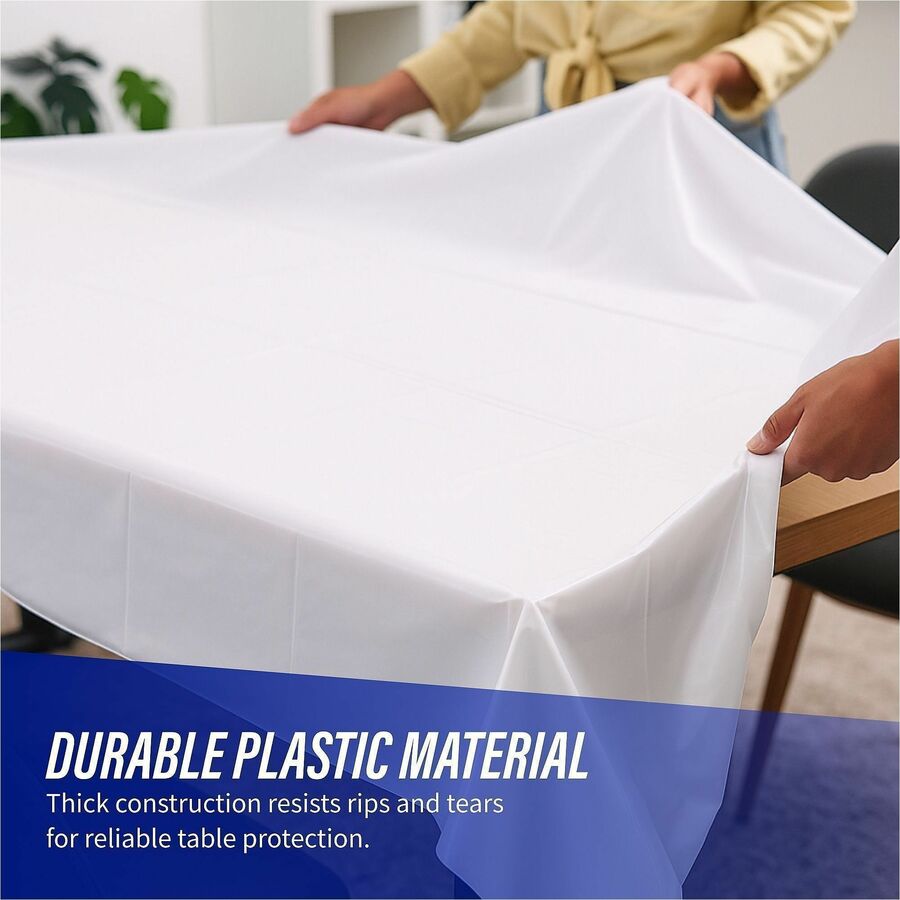 Genuine Joe Plastic Rectangular Table Covers - 108" Length x 54" Width - Plastic - White - 6 / Pack