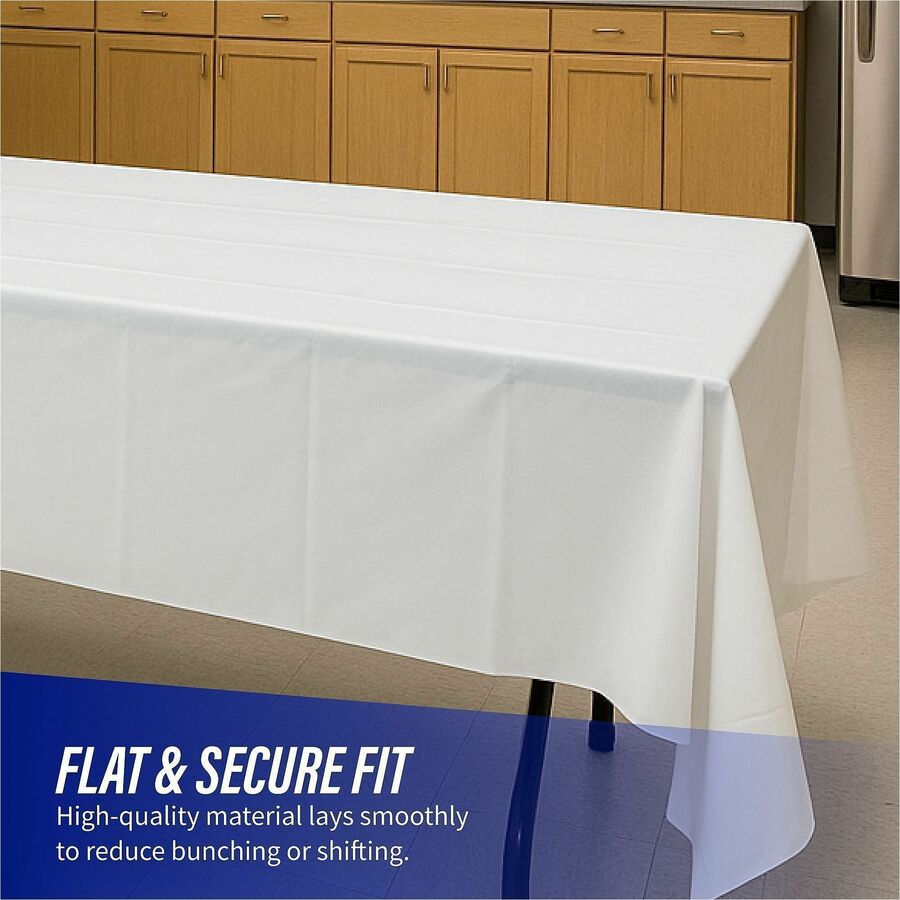 Genuine Joe Plastic Rectangular Table Covers - 108" Length x 54" Width - Plastic - White - 6 / Pack