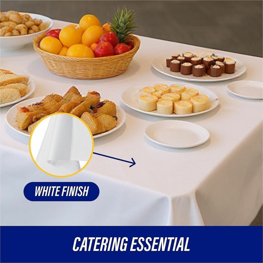 Genuine Joe Plastic Rectangular Table Covers - 108" Length x 54" Width - Plastic - White - 6 / Pack
