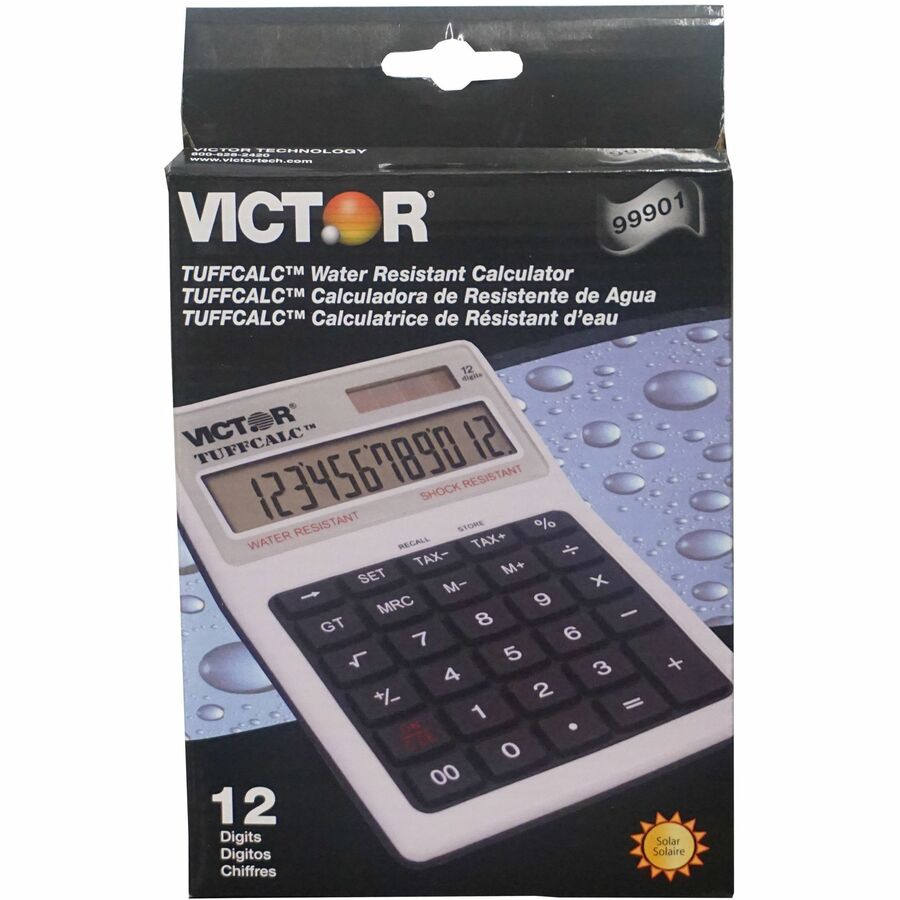 Extra Large Display, Angled Display, Water Proof, Shock Resistant, Battery Backup, 3-Key Memory, Independent Memory, Dual Power, Washable - Battery/Solar Powered - 1.8" Height x 4.6" Width x 6.5" Depth - White - 1 Each