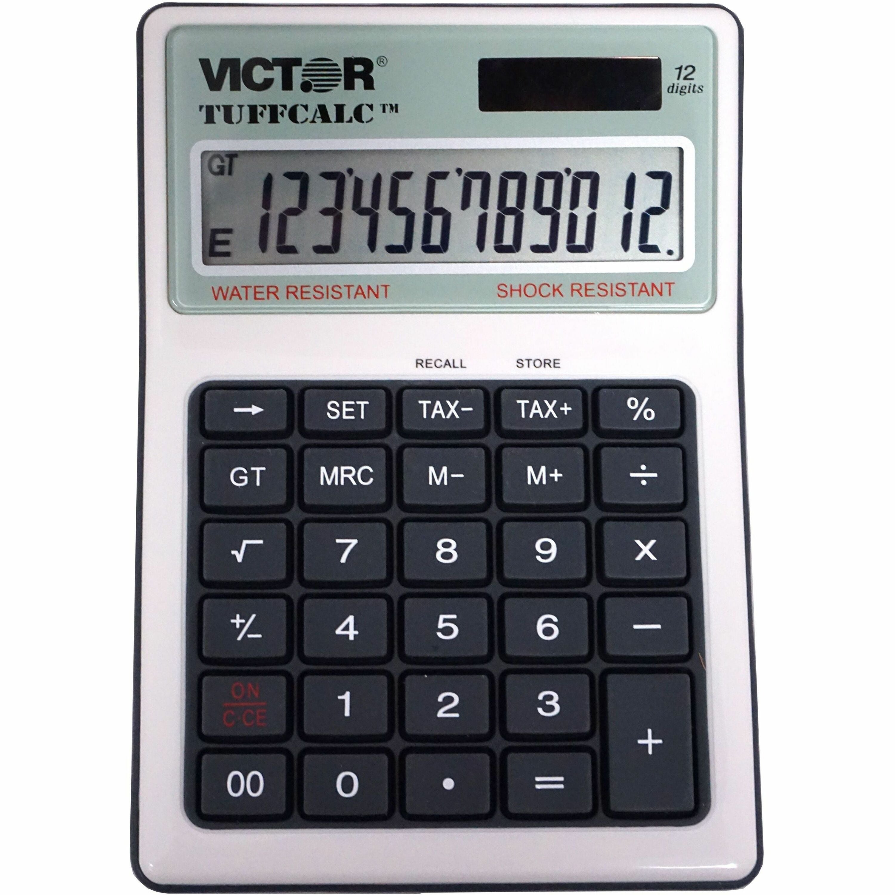 Extra Large Display, Angled Display, Water Proof, Shock Resistant, Battery Backup, 3-Key Memory, Independent Memory, Dual Power, Washable - Battery/Solar Powered - 1.8" Height x 4.6" Width x 6.5" Depth - White - 1 Each