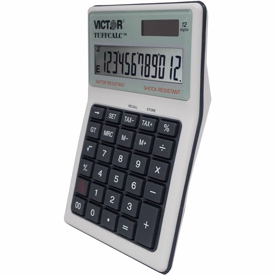 Extra Large Display, Angled Display, Water Proof, Shock Resistant, Battery Backup, 3-Key Memory, Independent Memory, Dual Power, Washable - Battery/Solar Powered - 1.8" Height x 4.6" Width x 6.5" Depth - White - 1 Each