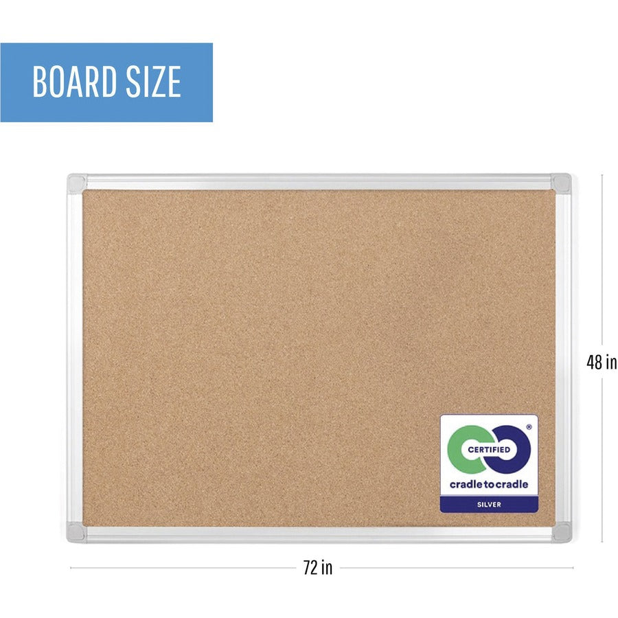 MasterVision Earth Series Recycled Cork Boards - 48" Board Height x 72" Board Width - Cork Surface - Aluminum Frame - 1 Each