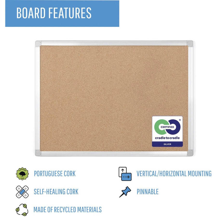 MasterVision Earth Series Recycled Cork Boards - 48" Board Height x 72" Board Width - Cork Surface - Aluminum Frame - 1 Each