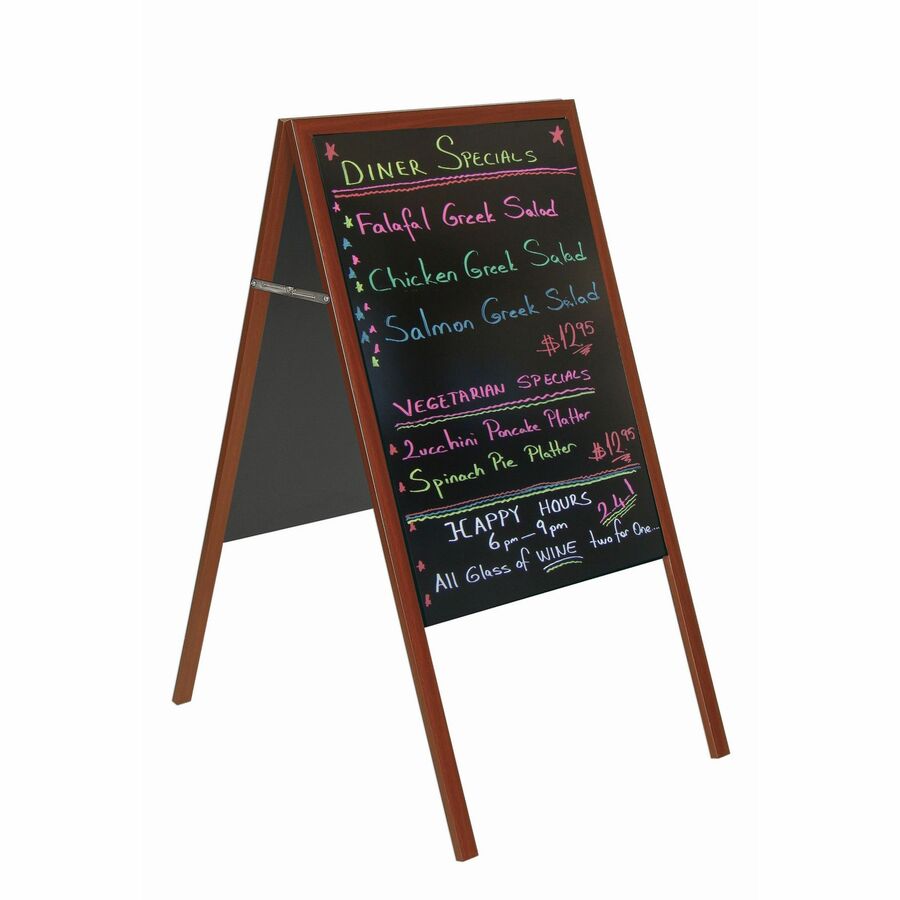 MasterVision Wet-Erase Display Board - 32" Board Height x 21" Board Width - Black Melamine Surface - Cherry Wood Frame - 1 Each