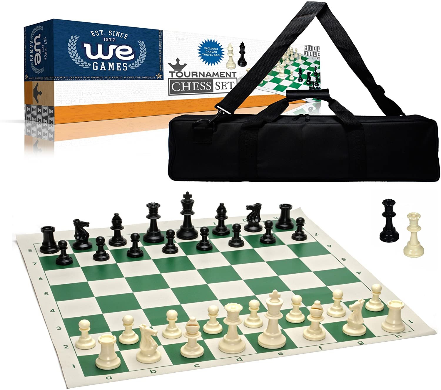 Weighted Tournament Chess Set, Board, Large Bag, Pieces 3.75 in.