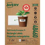 Avery Eco-Friendly Address Labels, 1" x 2 5/8", Matte White, Permanent Adhesive, Rectangle, 3000 Labels (30 Sheets), Recyclable, PVC-Free, Chlorine-Free, FSC Certified, For Inkjet & Laser Printers, 1 Box