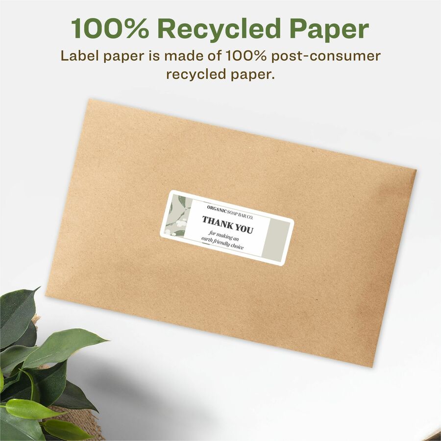 Avery Eco-Friendly Address Labels, 1" x 2 5/8", Matte White, Permanent Adhesive, Rectangle, 3000 Labels (30 Sheets), Recyclable, PVC-Free, Chlorine-Free, FSC Certified, For Inkjet & Laser Printers, 1 Box
