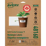 Avery Eco-Friendly Address Labels, 1" x 2 5/8", Matte White, Permanent Adhesive, 30 Labels/Sheet, 30 Sheets, 750 Labels/Box