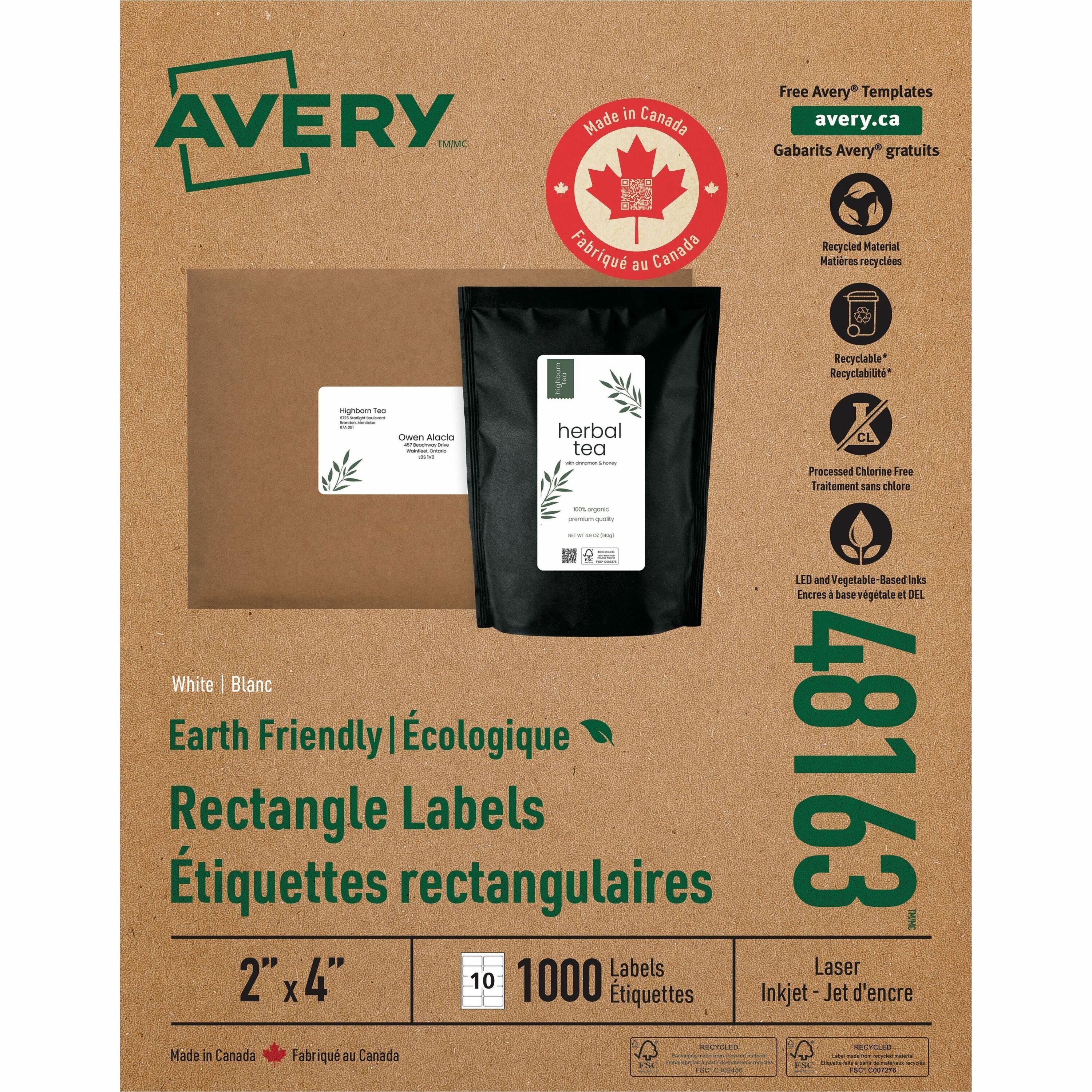 Avery&reg; Eco-Friendly Shipping Labels for Laser and Inkjet Printers, 2" x 4"