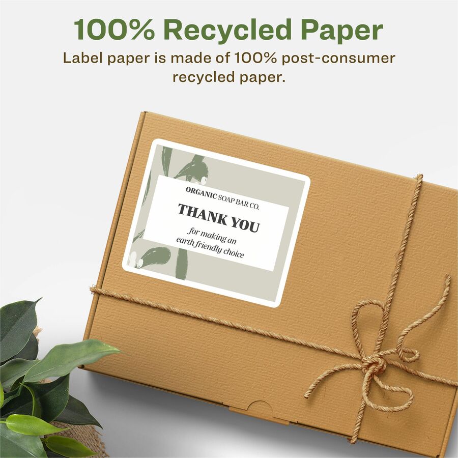 3 21/64" Width x 4" Length - Permanent Adhesive - Rectangle - Inkjet, Laser - Matte White - Matte - Paper - Recyclable, Permanent Adhesive, Customizable, Chlorine-free, Water Based - 6 / Sheet - 6 Total Sheets - 600 Total Label(s) - 1 Box