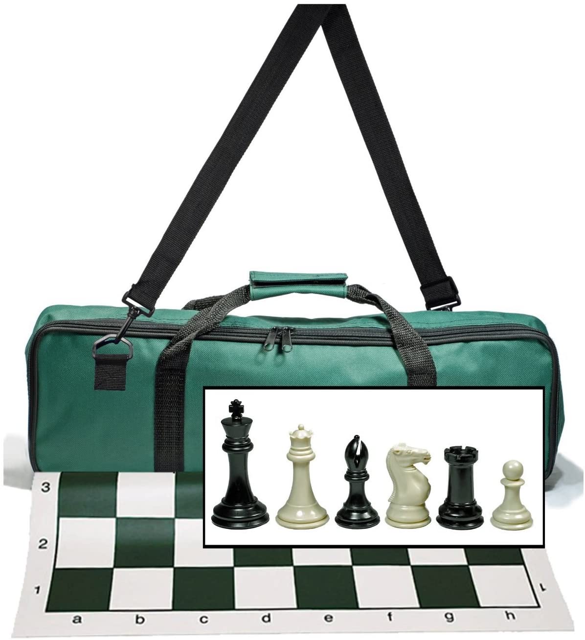 Travel  Sets - Magnetic,  Pegged  &  Roll  Up Roll-Up Green Vinyl Brd; Deluxe Green Canvas Bag; Trpl. Wgtd W/Extra Queen (04-1040)