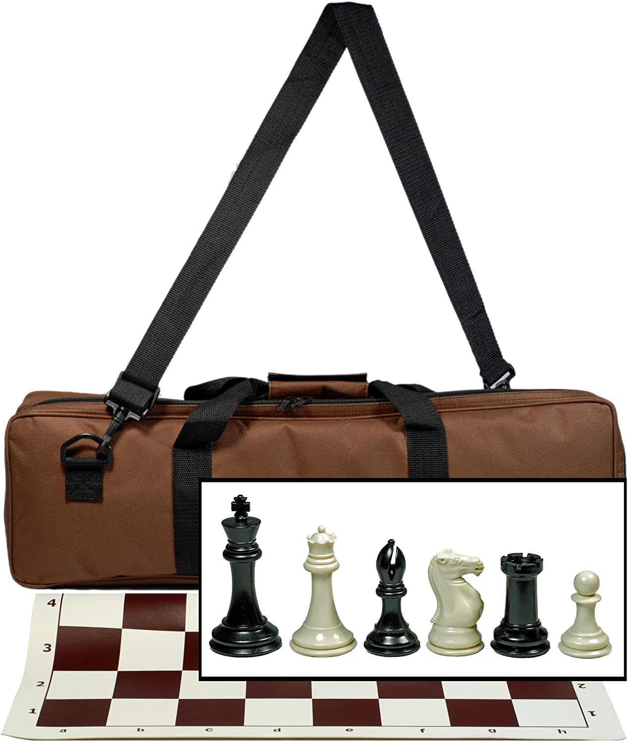 Travel  Sets - Magnetic,  Pegged  &  Roll  Up Roll-Up Brn Vinyl Brd; Deluxe Brn Canvas Bag; Trpl. Wgtd W/Extra Queen (04-1040)