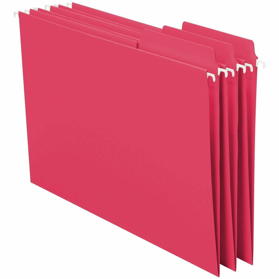 Smead FasTab 1/3 Tab Cut Letter Recycled Hanging Folder - 8 1/2" x 11" - 3/4" Expansion - Top Tab Location - Assorted Tab Position - 11 pt. - 2 Plys - Red - Reinforced Tab, Embossed, Heavy Duty, Tear Resistant - 10% Recycled - 20 / Box