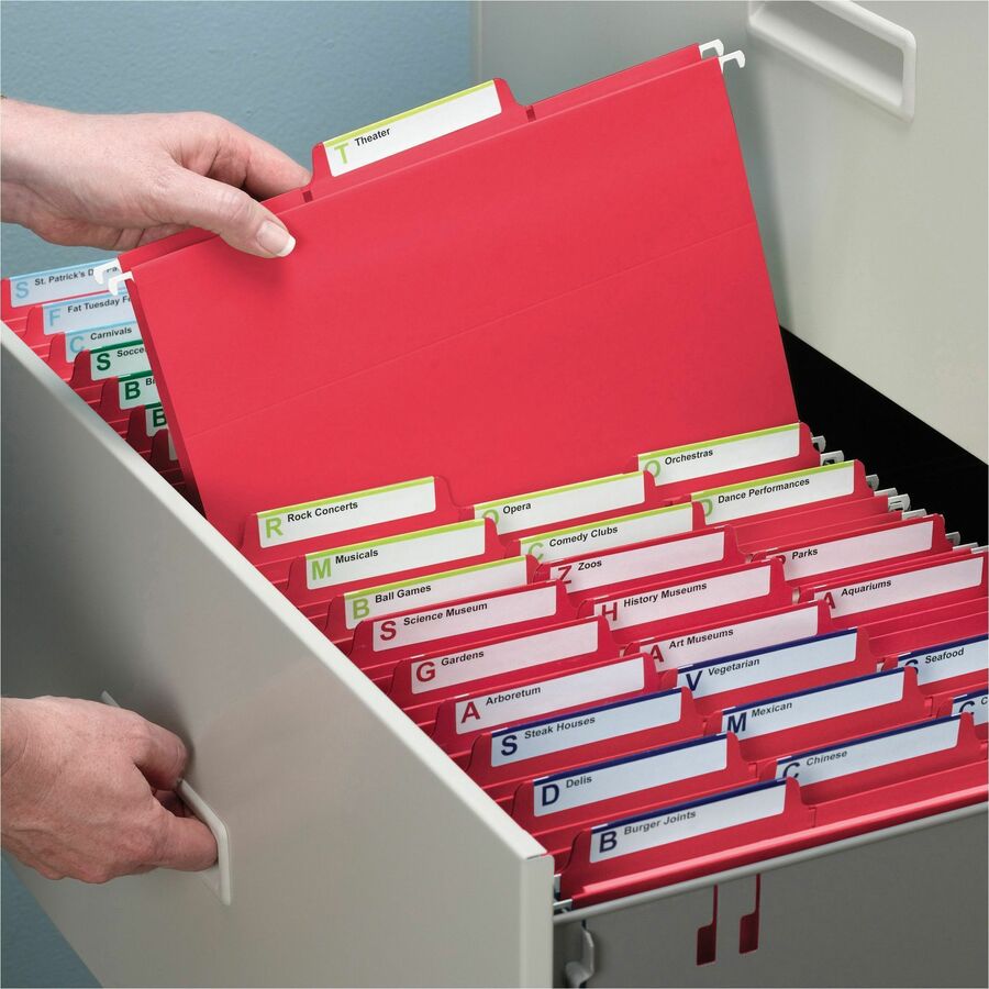 Smead FasTab 1/3 Tab Cut Letter Recycled Hanging Folder - 8 1/2" x 11" - 3/4" Expansion - Top Tab Location - Assorted Tab Position - 11 pt. - 2 Plys - Red - Reinforced Tab, Embossed, Heavy Duty, Tear Resistant - 10% Recycled - 20 / Box