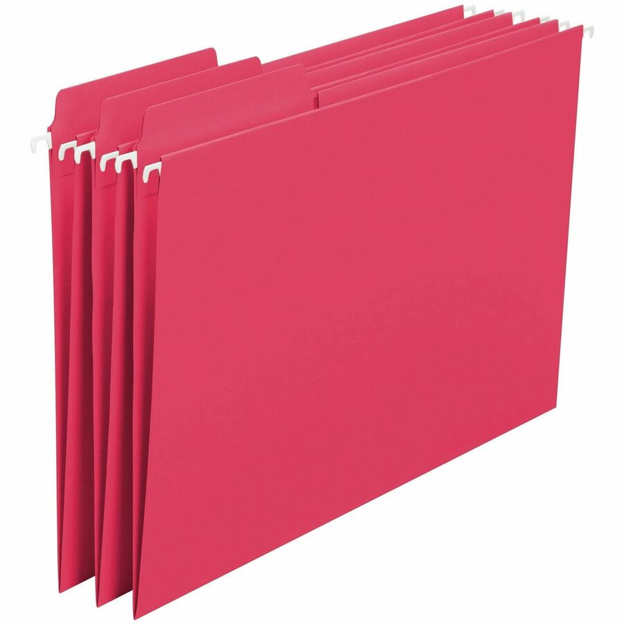 Smead FasTab 1/3 Tab Cut Letter Recycled Hanging Folder - 8 1/2" x 11" - 3/4" Expansion - Top Tab Location - Assorted Tab Position - 11 pt. - 2 Plys - Red - Reinforced Tab, Embossed, Heavy Duty, Tear Resistant - 10% Recycled - 20 / Box