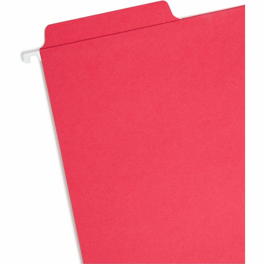 Smead FasTab 1/3 Tab Cut Letter Recycled Hanging Folder - 8 1/2" x 11" - 3/4" Expansion - Top Tab Location - Assorted Tab Position - 11 pt. - 2 Plys - Red - Reinforced Tab, Embossed, Heavy Duty, Tear Resistant - 10% Recycled - 20 / Box