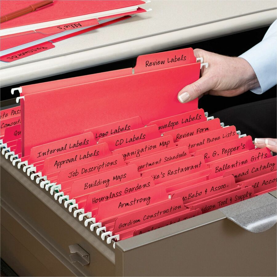 Smead FasTab 1/3 Tab Cut Letter Recycled Hanging Folder - 8 1/2" x 11" - 3/4" Expansion - Top Tab Location - Assorted Tab Position - 11 pt. - 2 Plys - Red - Reinforced Tab, Embossed, Heavy Duty, Tear Resistant - 10% Recycled - 20 / Box