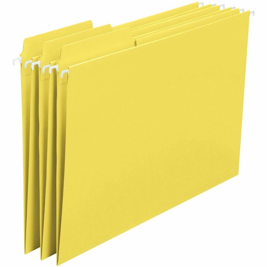 Smead FasTab 1/3 Tab Cut Letter Recycled Hanging Folder - 8 1/2" x 11" - Top Tab Location - Assorted Tab Position - 11 pt. - 2 Plys - Yellow - Heavy Duty, Embossed, Tear Resistant - 10% Recycled - 20 / Box