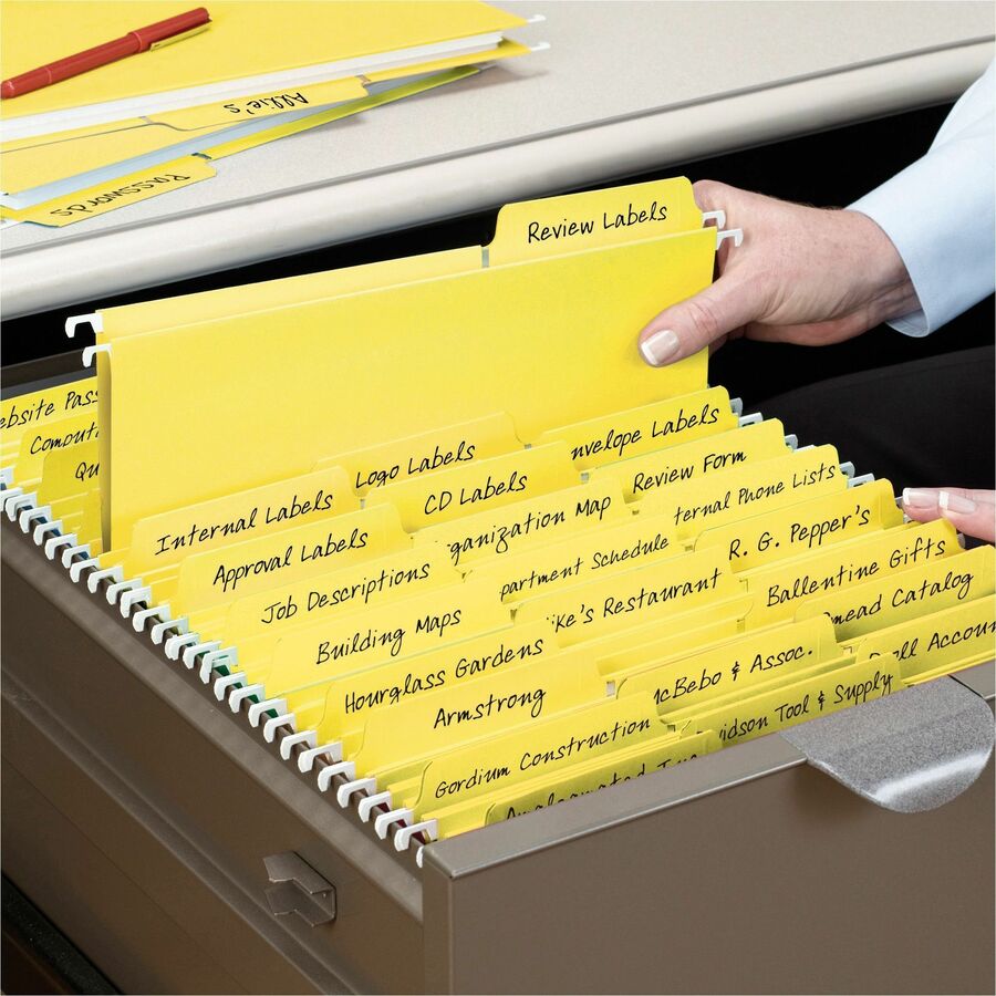 Smead FasTab 1/3 Tab Cut Letter Recycled Hanging Folder - 8 1/2" x 11" - Top Tab Location - Assorted Tab Position - 11 pt. - 2 Plys - Yellow - Heavy Duty, Embossed, Tear Resistant - 10% Recycled - 20 / Box