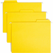 Smead FasTab 1/3 Tab Cut Letter Recycled Hanging Folder - 8 1/2" x 11" - Top Tab Location - Assorted Tab Position - 11 pt. - 2 Plys - Yellow - Heavy Duty, Embossed, Tear Resistant - 10% Recycled - 20 / Box