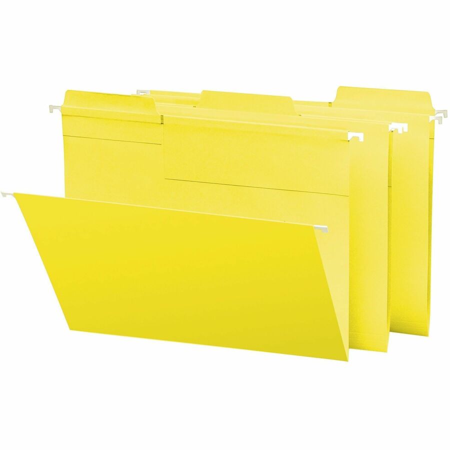 Smead FasTab 1/3 Tab Cut Letter Recycled Hanging Folder - 8 1/2" x 11" - Top Tab Location - Assorted Tab Position - 11 pt. - 2 Plys - Yellow - Heavy Duty, Embossed, Tear Resistant - 10% Recycled - 20 / Box