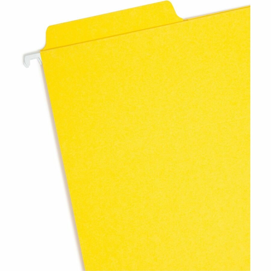 Smead FasTab 1/3 Tab Cut Letter Recycled Hanging Folder - 8 1/2" x 11" - Top Tab Location - Assorted Tab Position - 11 pt. - 2 Plys - Yellow - Heavy Duty, Embossed, Tear Resistant - 10% Recycled - 20 / Box