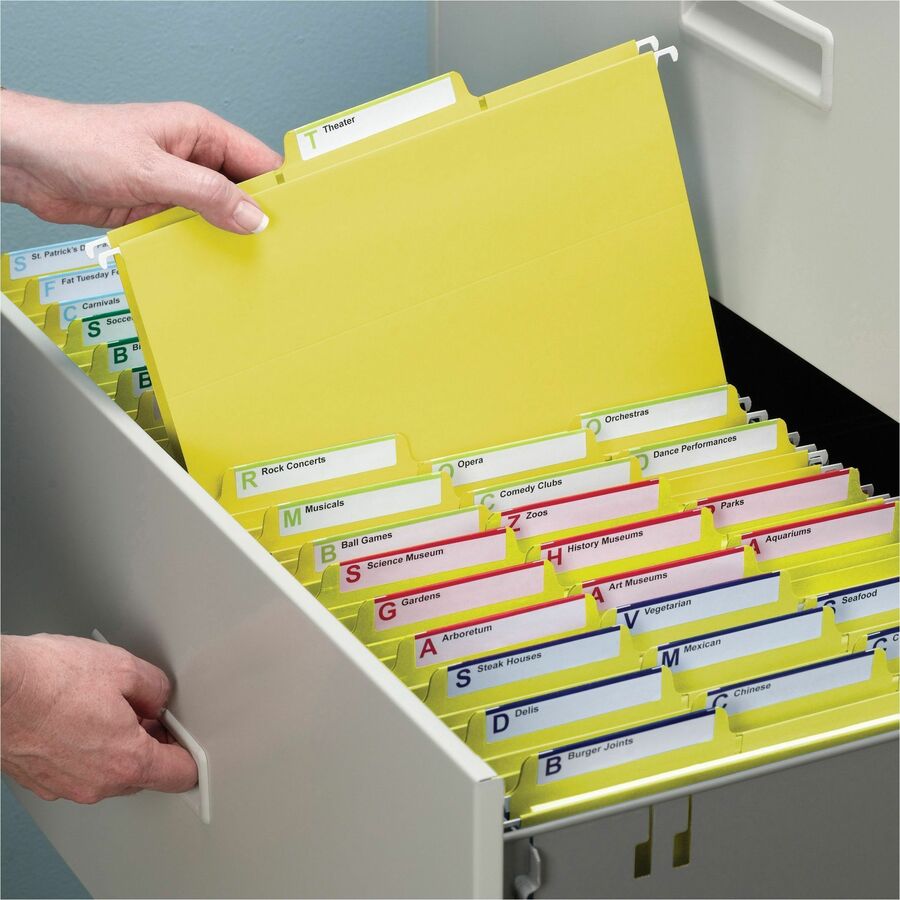 Smead FasTab 1/3 Tab Cut Letter Recycled Hanging Folder - 8 1/2" x 11" - Top Tab Location - Assorted Tab Position - 11 pt. - 2 Plys - Yellow - Heavy Duty, Embossed, Tear Resistant - 10% Recycled - 20 / Box