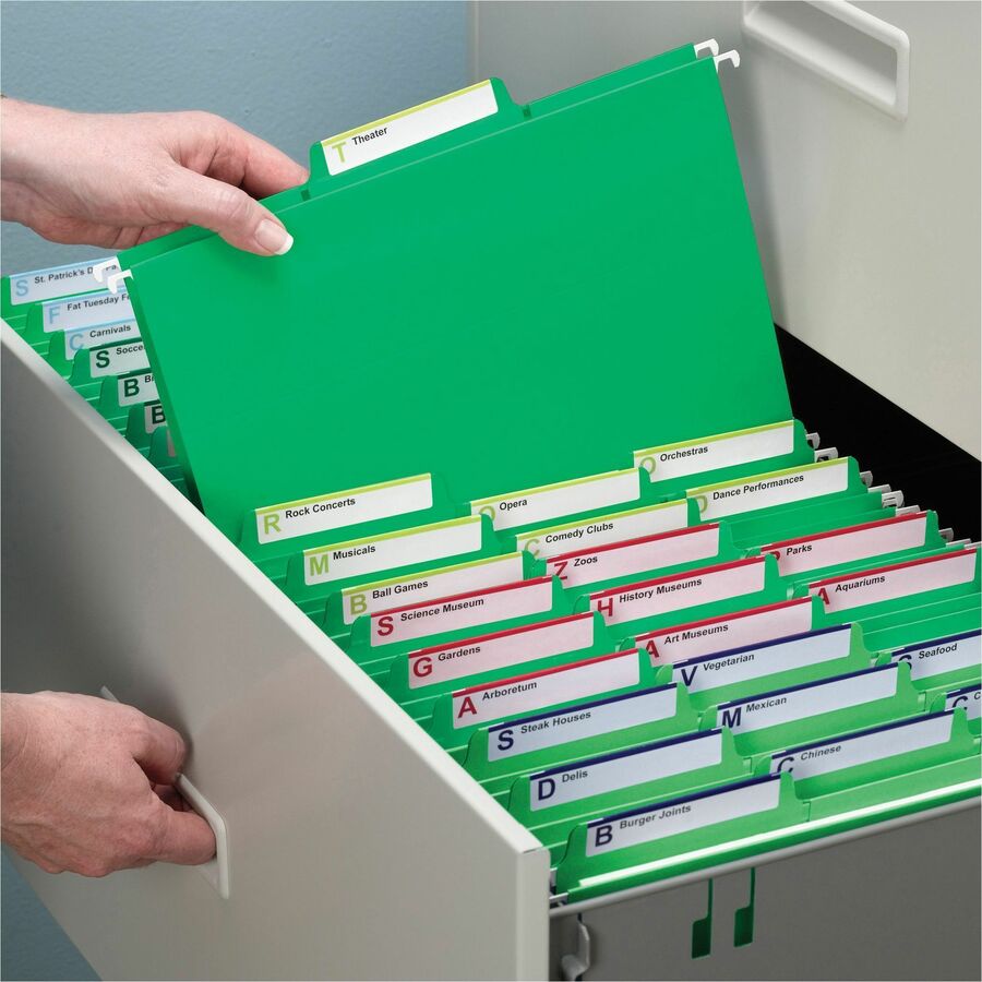 Smead FasTab 1/3 Tab Cut Letter Recycled Hanging Folder - 8 1/2" x 11" - Top Tab Location - Assorted Tab Position - 11 pt. - 2 Plys - Green - Embossed, Heavy Duty, Tear Resistant - 10% Recycled - 20 / Box