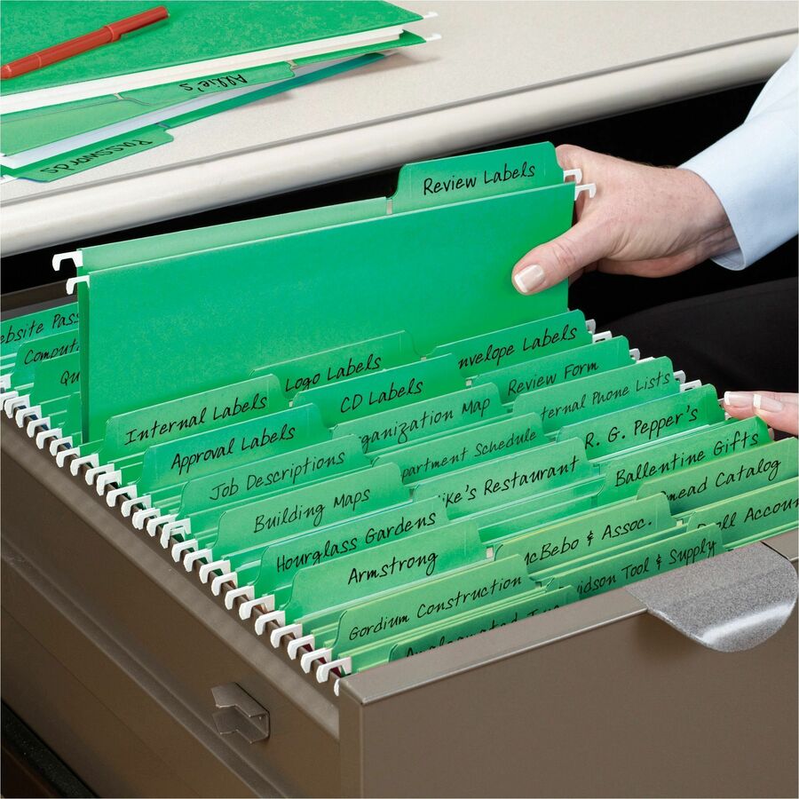 Smead FasTab 1/3 Tab Cut Letter Recycled Hanging Folder - 8 1/2" x 11" - Top Tab Location - Assorted Tab Position - 11 pt. - 2 Plys - Green - Embossed, Heavy Duty, Tear Resistant - 10% Recycled - 20 / Box