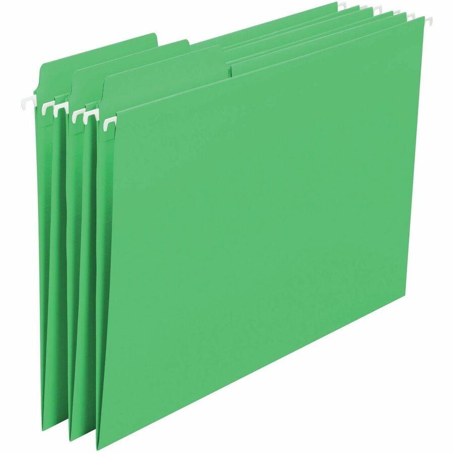 Smead FasTab 1/3 Tab Cut Letter Recycled Hanging Folder - 8 1/2" x 11" - Top Tab Location - Assorted Tab Position - 11 pt. - 2 Plys - Green - Embossed, Heavy Duty, Tear Resistant - 10% Recycled - 20 / Box