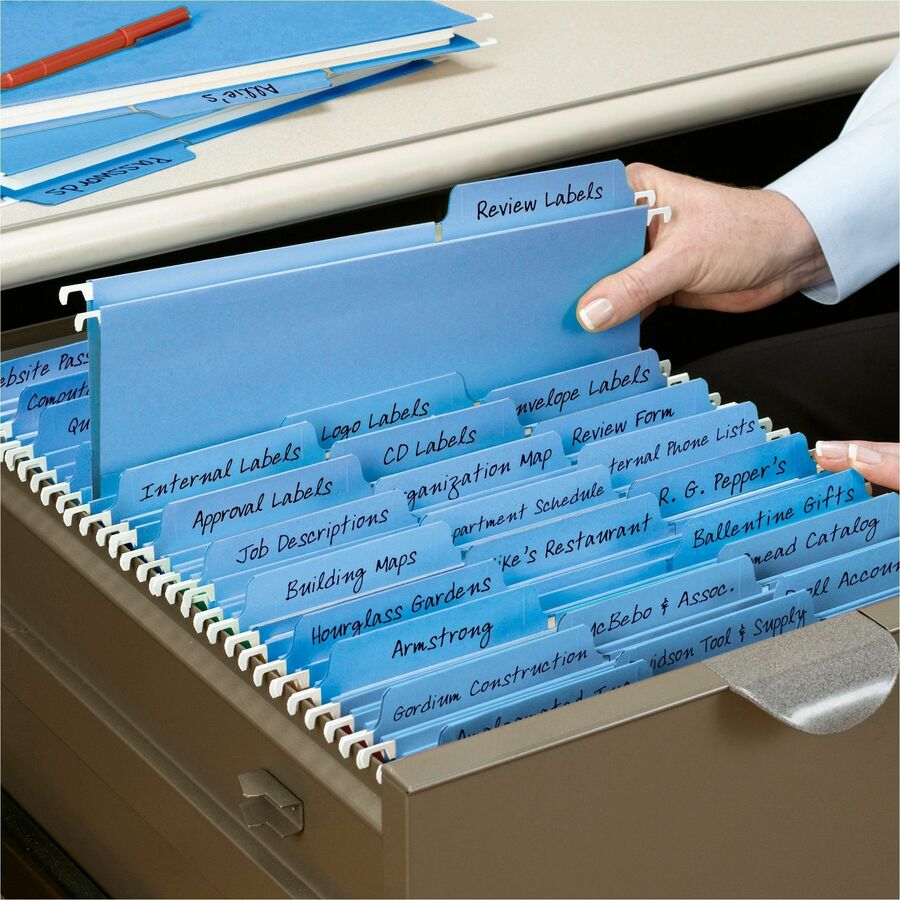 Smead FasTab 1/3 Tab Cut Letter Recycled Hanging Folder - 8 1/2" x 11" - Top Tab Location - Assorted Tab Position - 11 pt. - 2 Plys - Blue - Embossed, Heavy Duty, Tear Resistant - 10% Recycled - 20 / Box