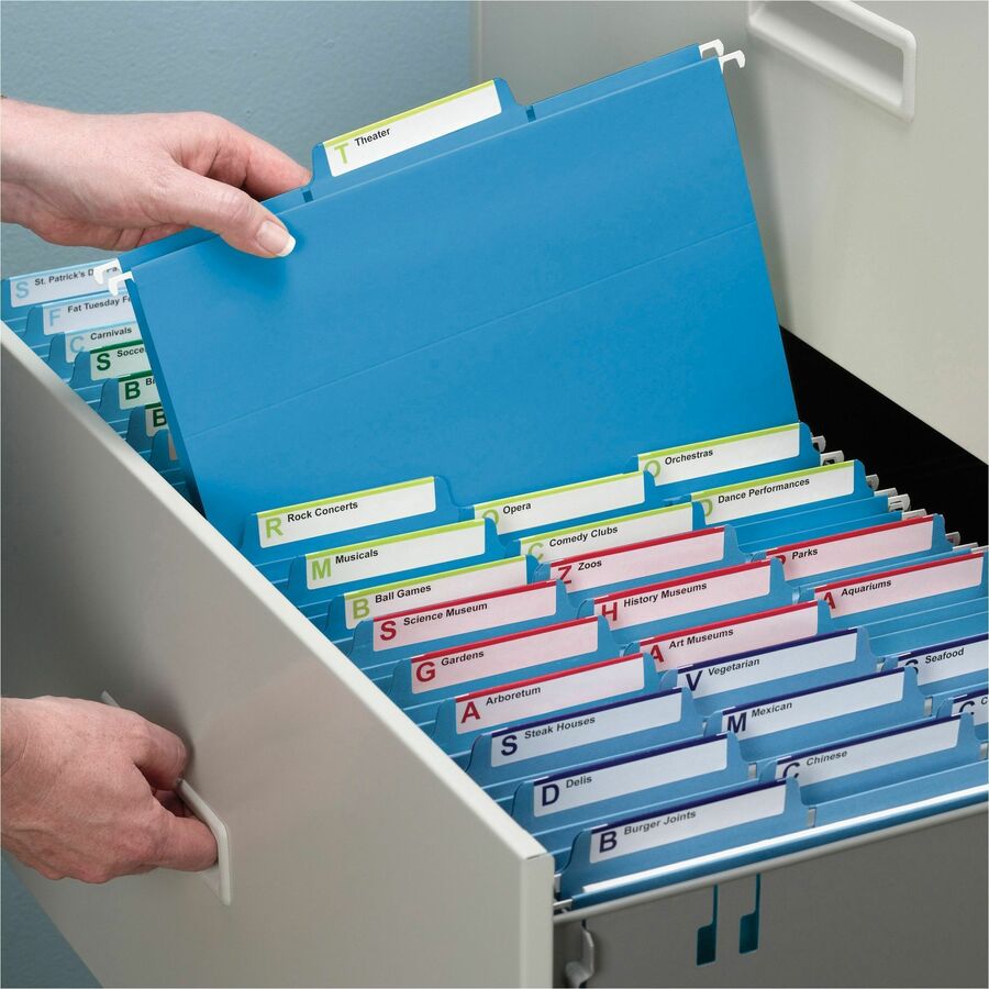Smead FasTab 1/3 Tab Cut Letter Recycled Hanging Folder - 8 1/2" x 11" - Top Tab Location - Assorted Tab Position - 11 pt. - 2 Plys - Blue - Embossed, Heavy Duty, Tear Resistant - 10% Recycled - 20 / Box