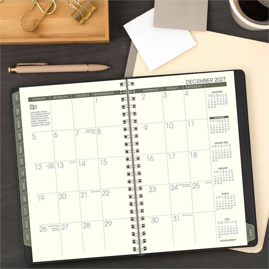 At-A-Glance Recycled Appointment Book Planner, Weekly, 12 Months, January 2026–December 2026, 8:00 AM–5:00 PM Hourly, 1 Week Double Page Layout, 4 7/8" x 8", Desk Pad, Black, 1 Each