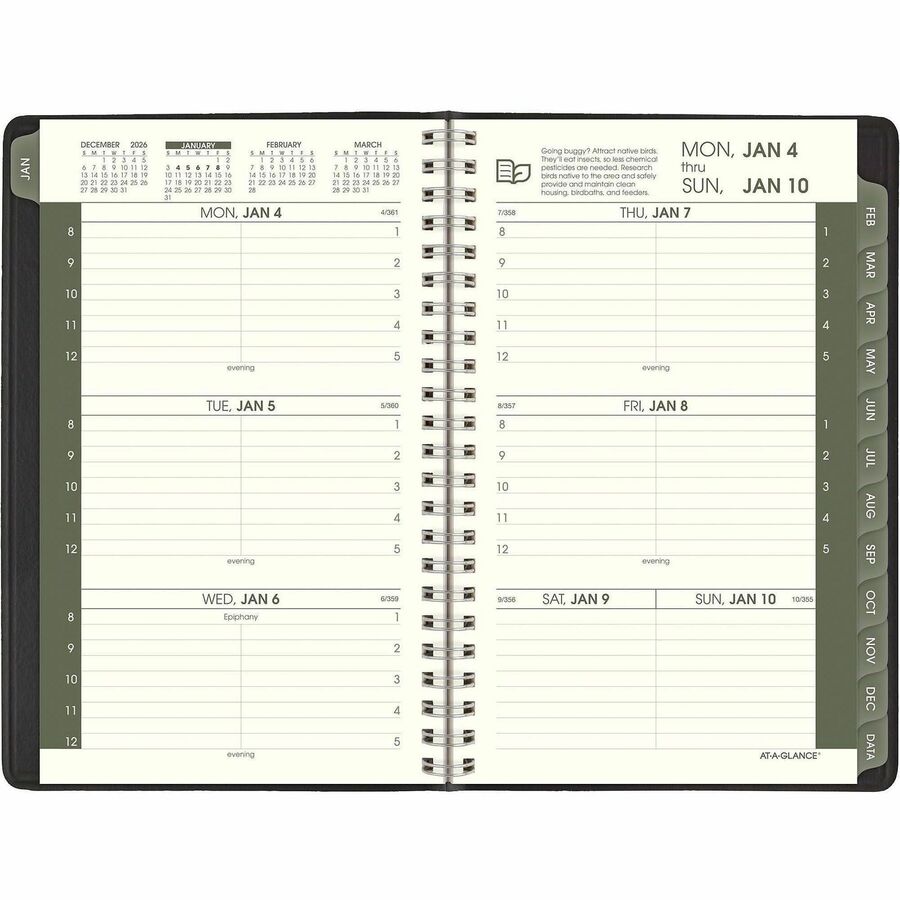 At-A-Glance Recycled Appointment Book Planner, Weekly, 12 Months, January 2026–December 2026, 8:00 AM–5:00 PM Hourly, 1 Week Double Page Layout, 4 7/8" x 8", Desk Pad, Black, 1 Each