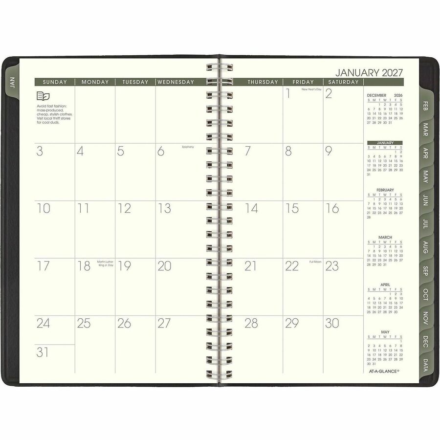 At-A-Glance Recycled Appointment Book Planner, Weekly, 12 Months, January 2026–December 2026, 8:00 AM–5:00 PM Hourly, 1 Week Double Page Layout, 4 7/8" x 8", Desk Pad, Black, 1 Each