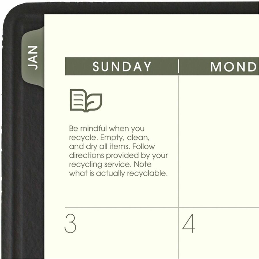 At-A-Glance Recycled Planner - Julian Dates - Monthly - 1 Year - January 2026 to December 2026 - 6 7/8" x 8 3/4" Sheet Size - Wire Bound - Desk Pad - Black - Simulated Leather - Address Directory, Phone Directory - 1 Each