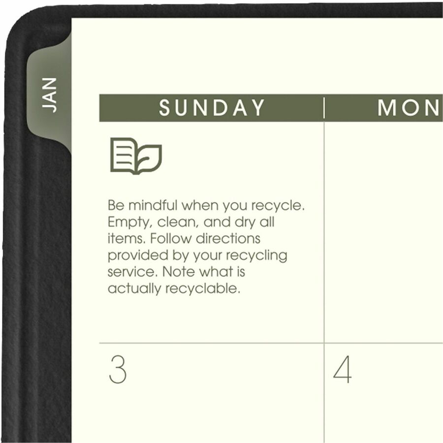 At-A-Glance Recycled Planner, Large, Monthly, 13 Months (Jan 2026-Jan 2027), Julian Dates, 9" x 11", Sand Sheets, Wire Bound, Black Simulated Leather, Tabbed, Address & Phone Directory, 1 Each