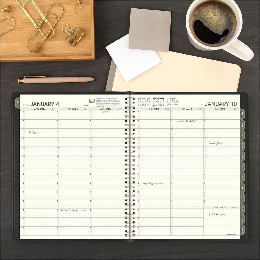At-A-Glance Recycled Appointment Book Planner, Large, Weekly/Monthly, January 2026-December 2026, 8 1/4" x 11", Sand Sheets, Wire Bound, Black Simulated Leather, 1 Each