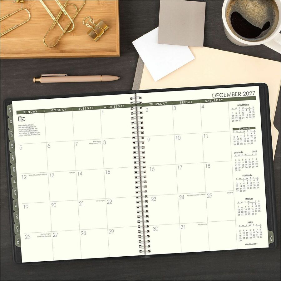 At-A-Glance Recycled Appointment Book Planner, Large, Weekly/Monthly, January 2026-December 2026, 8 1/4" x 11", Sand Sheets, Wire Bound, Black Simulated Leather, 1 Each
