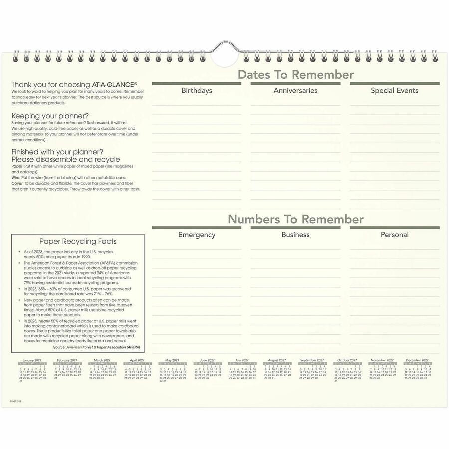 Medium - Julian Dates - Monthly - 12 Month - January 2026 to December 2026 - 1 Month Single Page Layout - 15" x 12" Sheet Size - White Sheet - 2" x 1.68" Block - Wire Bound - Paper - Unruled Daily Block, Hanging Loop - 1 Each