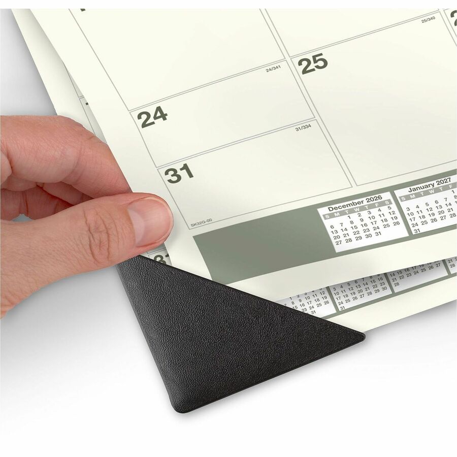 Standard - Julian Dates - Monthly - 12 Month - January 2026 to December 2026 - 1 Month Single Page Layout - 22" x 17" Sheet Size - White Sheet - 2.38" x 2.63" Block - Headband - Desk Pad - Green - Paper, Poly - Unruled Daily Block, Hanging Loop - 1 Each