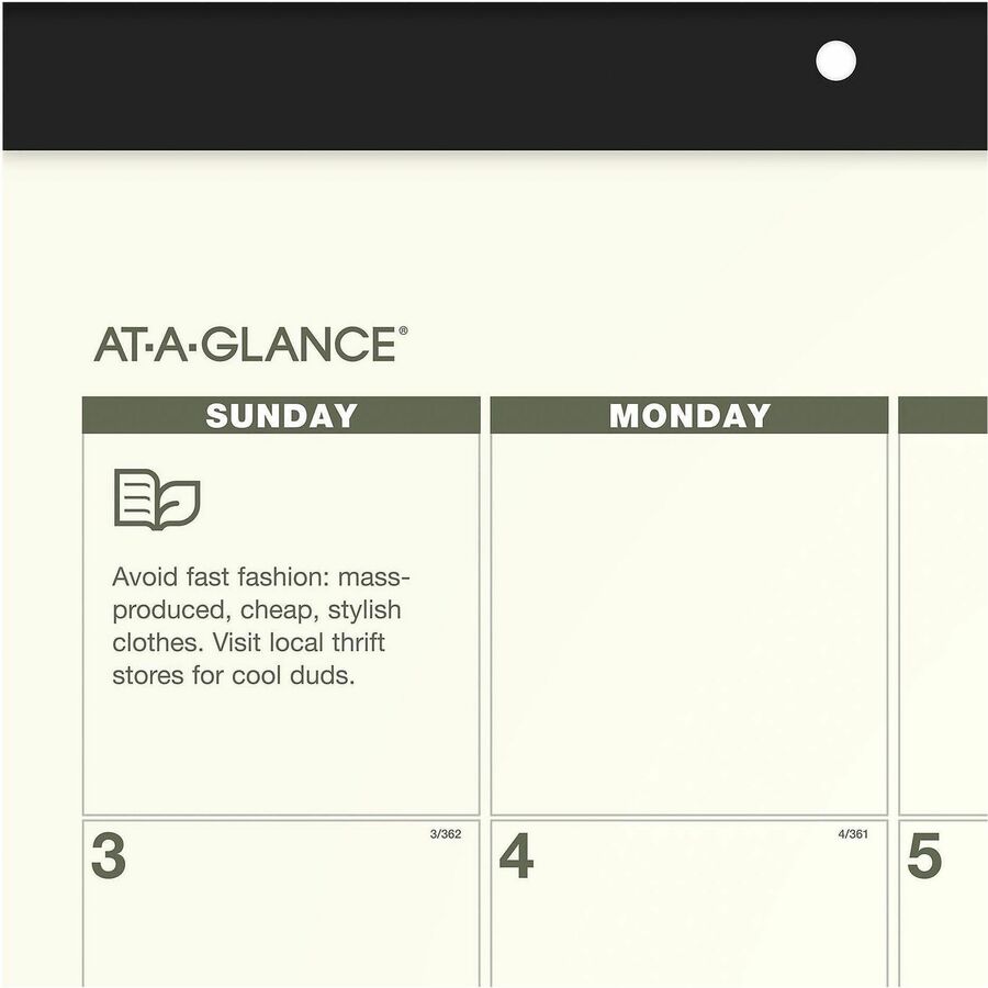 Standard - Julian Dates - Monthly - 12 Month - January 2026 to December 2026 - 1 Month Single Page Layout - 22" x 17" Sheet Size - White Sheet - 2.38" x 2.63" Block - Headband - Desk Pad - Green - Paper, Poly - Unruled Daily Block, Hanging Loop - 1 Each