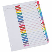 Universal Index Divider, 26 A-Z Printed Side Tabs, 8.5" x 11", Letter Size, 3-Hole Punched, White Paper, Assorted Laminated Tabs, Double-Sided, Mylar Reinforced Edge, 30% Recycled, 1 Set