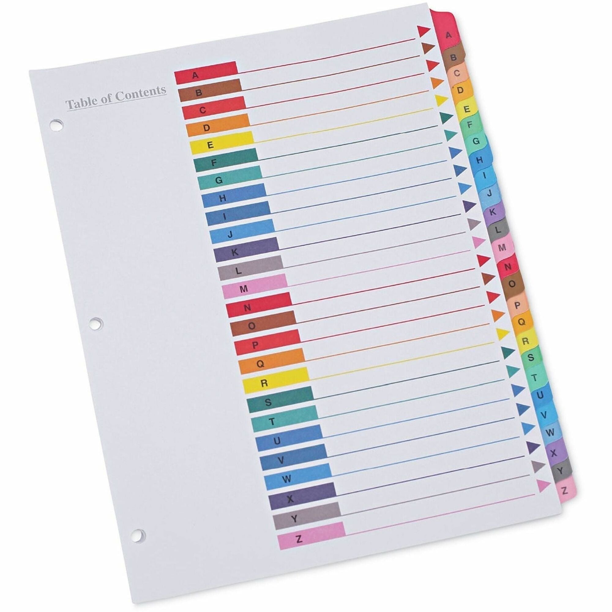 Universal Index Divider, 26 A-Z Printed Side Tabs, 8.5" x 11", Letter Size, 3-Hole Punched, White Paper, Assorted Laminated Tabs, Double-Sided, Mylar Reinforced Edge, 30% Recycled, 1 Set