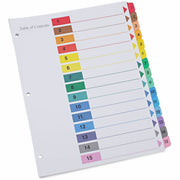 Universal Index Divider, 15 Printed Side Tabs (1-15), Table of Contents, Letter Size, 3-Hole Punched, White Paper, Assorted Laminated Tabs, Double-sided, Mylar Reinforced Edge, 30% Recycled, 6 Sets