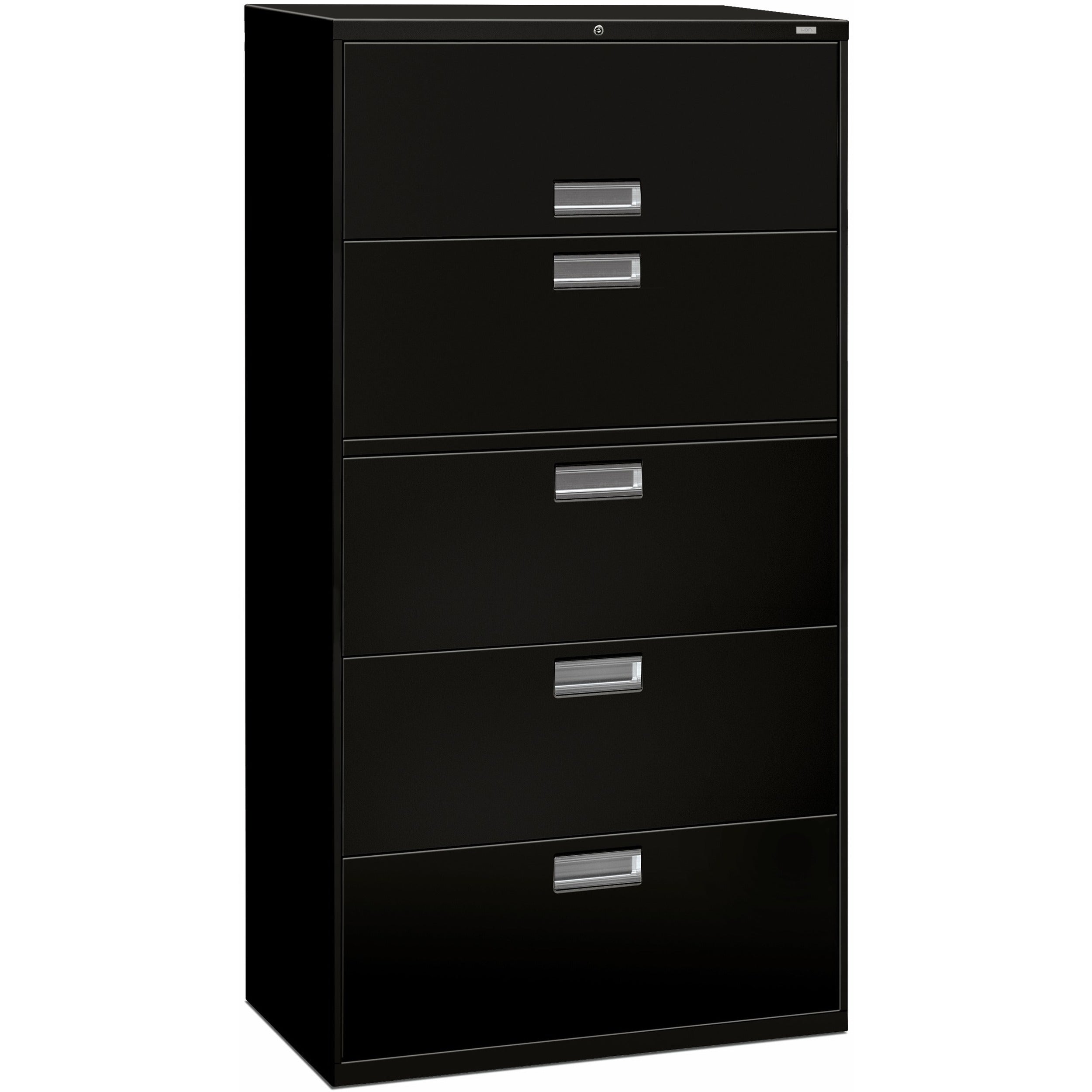 HON Brigade 600 H685 Lateral File - 67" Height x 36" Width x 18" Depth - Total Drawer(s): 5 - Finish: Black - Lockable, Heavy Duty, Glide, Removable Lock - For File Storage, Workstation, Office, Desk - 1 Each