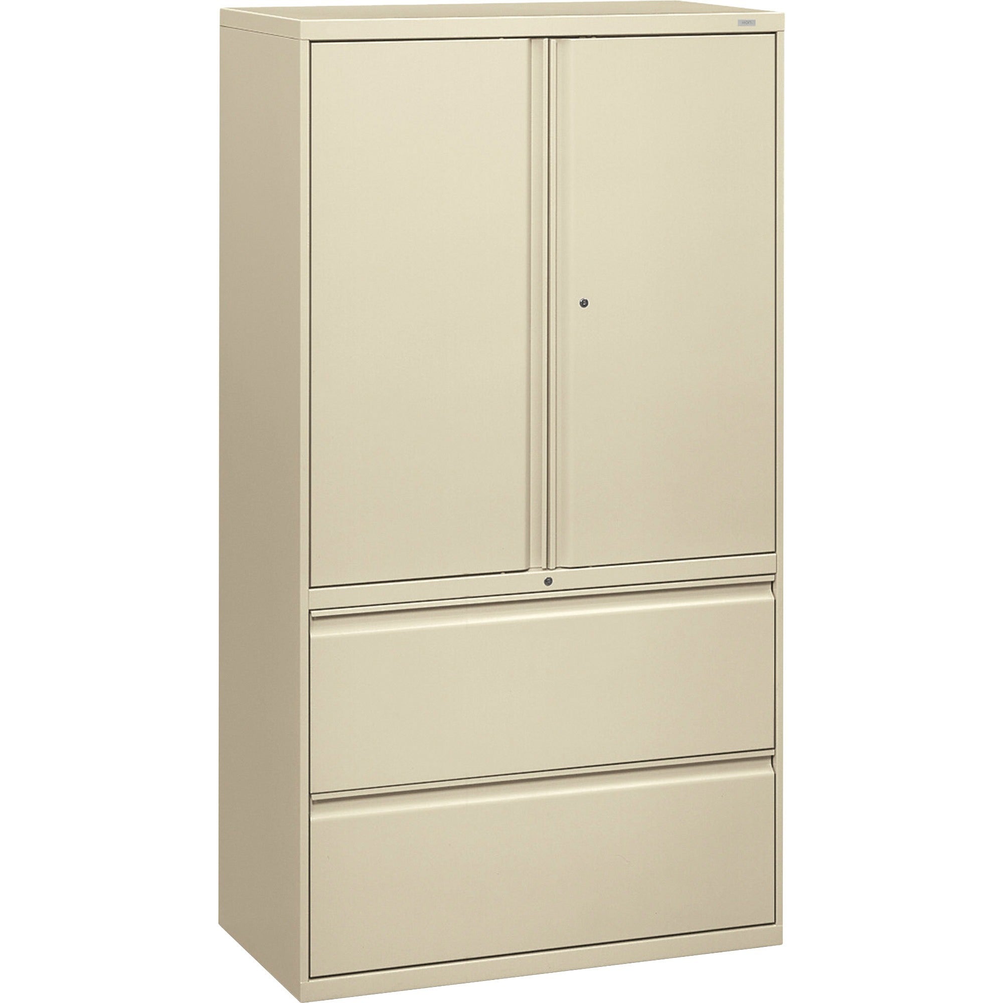 HON Brigade 800 H885LS Lateral File, 2 Drawers, 3 Shelves, Lockable, Adjustable Shelves, Heavy Duty, Putty Finish, 64.3" H x 36" W x 18" D, 1 Each