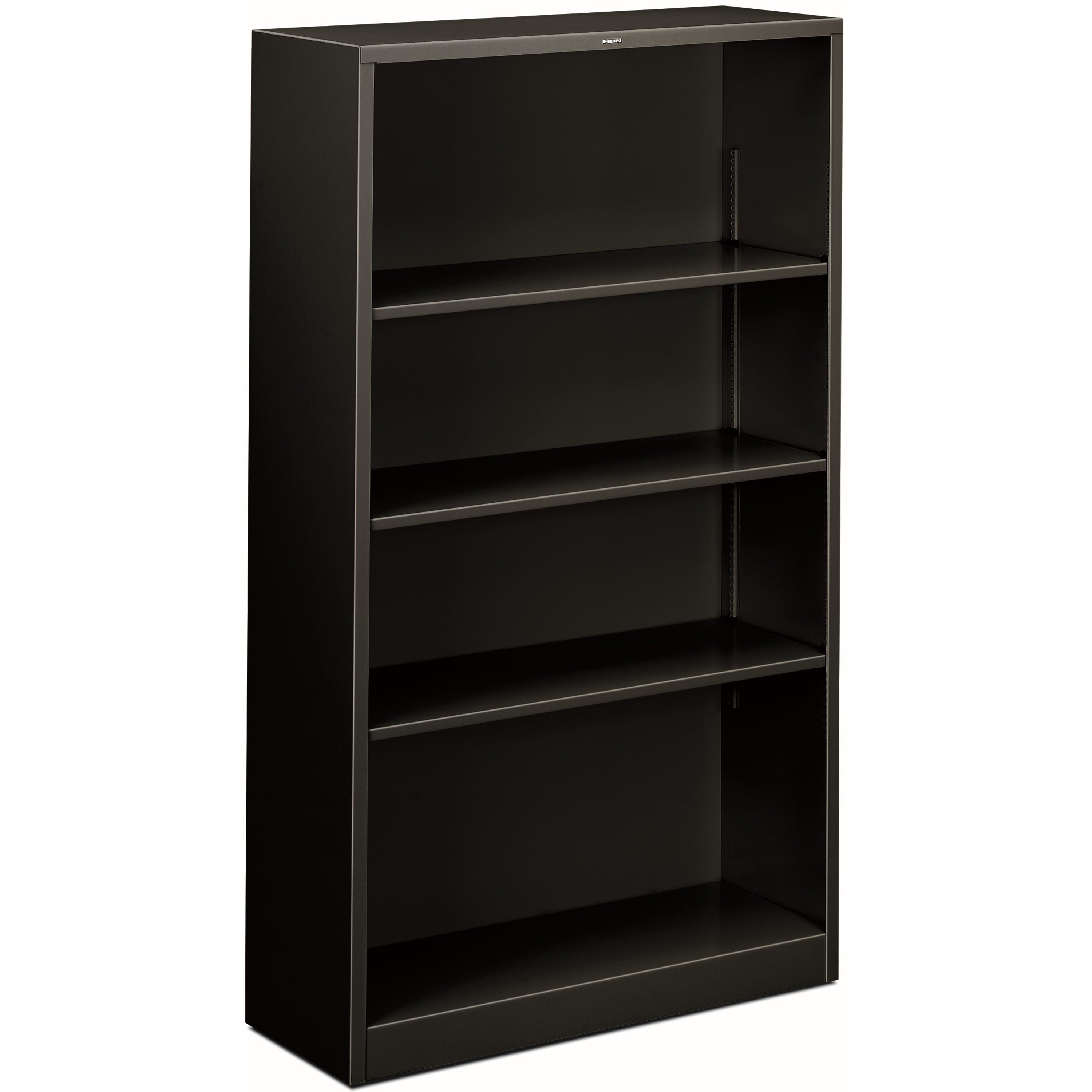 HON Brigade Steel Bookcase - 4 Shelf(ves) - 59" Height x 34.50" Width x 12.62" Depth - Adjustable Shelf, Reinforced, Welded, Durable, Compact - Black - Steel - 1 Each