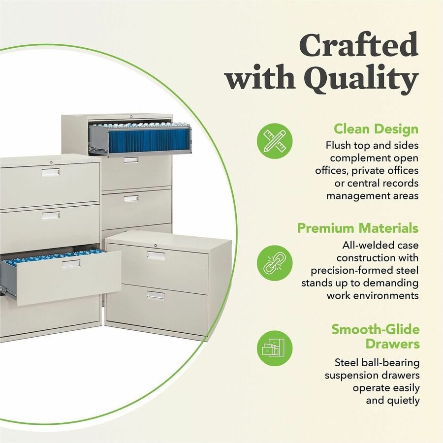 HON Brigade 600 H685 Lateral File - 67" Height x 36" Width x 18" Depth - Total Drawer(s): 5 - Finish: Putty - Lockable, Heavy Duty, Glide, Removable Lock - For File Storage, Workstation, Office, Desk - 1 Each
